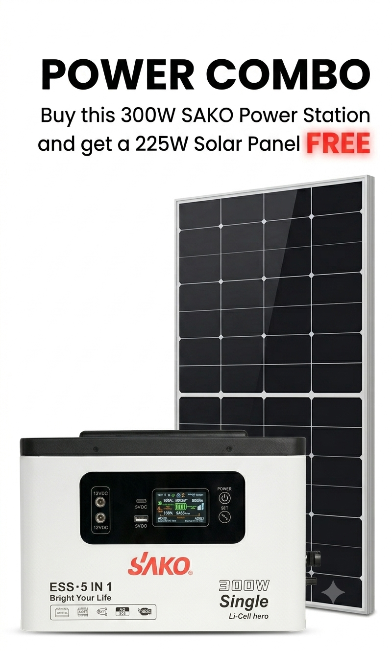 Gemini_Generated_Image_3dloxq3dloxq3dlo SAKO Alpha W ESS 300w (Free 225 w Longi Horizon Solar panel) Portable power station combo - Image 1